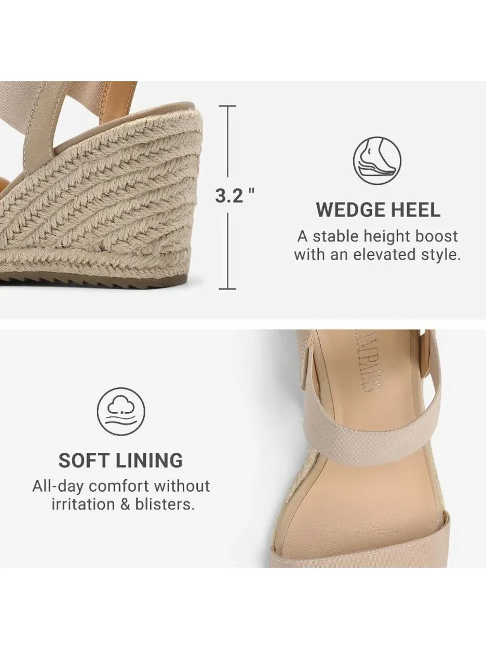 Dream Pairs Women's Nude Open Toe Elastic Ankle Strap Wedge Platform Sandals